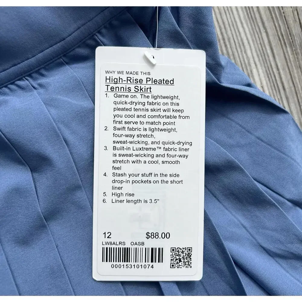 Lululemon High-Rise Pleated Tennis Skirt Oasis Blue Women’s Size 12 - Picture 8 of 12